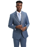 Stacy Adams Hybrid-Fit Textured Suit w/ Double Breasted Vest, Frost Blue