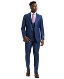 Stacy Adams Hybrid-Fit Textured Suit w/ Double Breasted Vest, Blue Steel