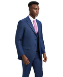 Stacy Adams Hybrid-Fit Textured Suit w/ Double Breasted Vest, Blue Steel
