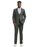 Stacy Adams Hybrid-Fit Textured Suit w/ Double Breasted Vest, Dark Olive