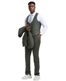 Stacy Adams Hybrid-Fit Textured Suit w/ Double Breasted Vest, Dark Olive