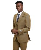 Stacy Adams Hybrid-Fit Textured Suit w/ Double Breasted Vest, Tan