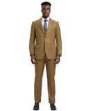 Stacy Adams Hybrid-Fit Textured Suit w/ Double Breasted Vest, Tan
