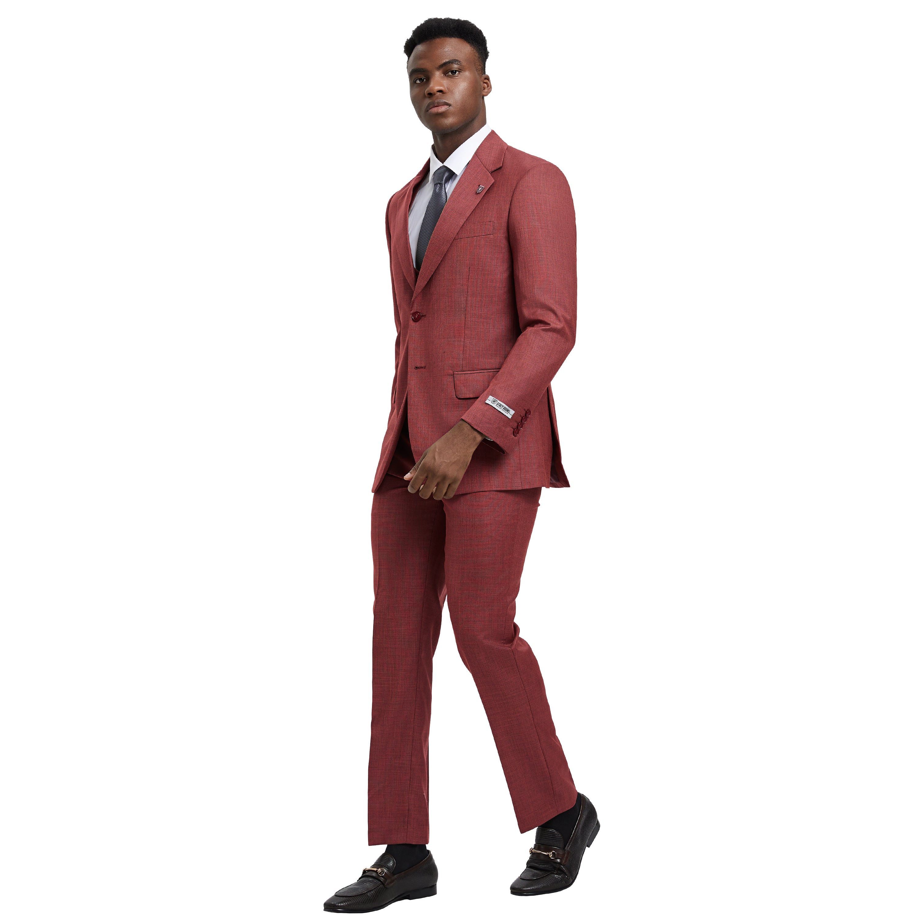 Men's Hybrid-Fit 3-Piece Sharkskin Suit Set, Notch Lapel