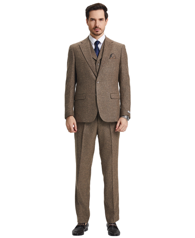 Stacy Adams Hybrid-Fit Vested Suit, Brown Tweed