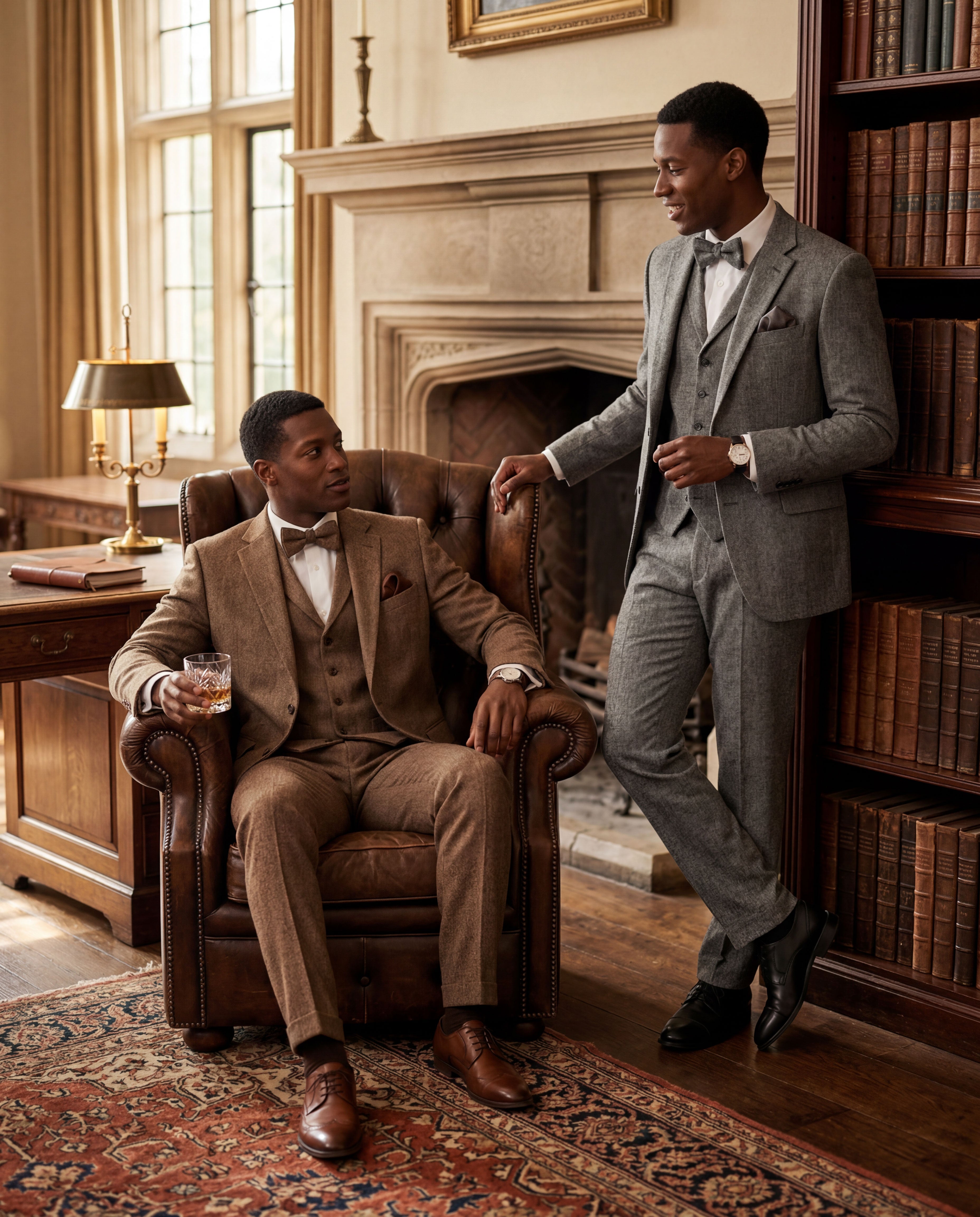 Men's Hybrid-Fit 3pc Premium Tweed Suit, Notch Lapel on Vest