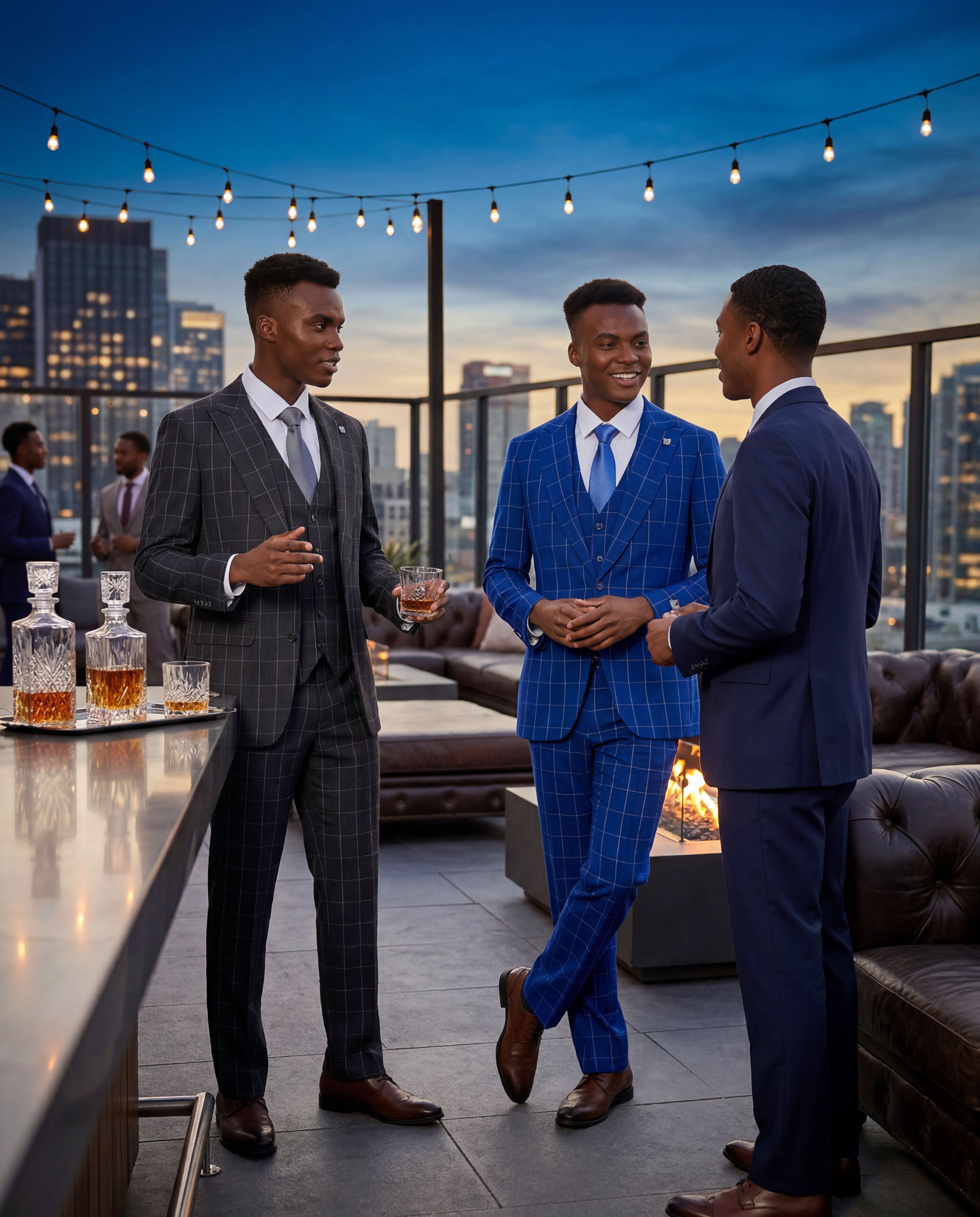 Men's Hybrid-Fit 3pc Classic Windowpane Suit, Wide Peak Lapel