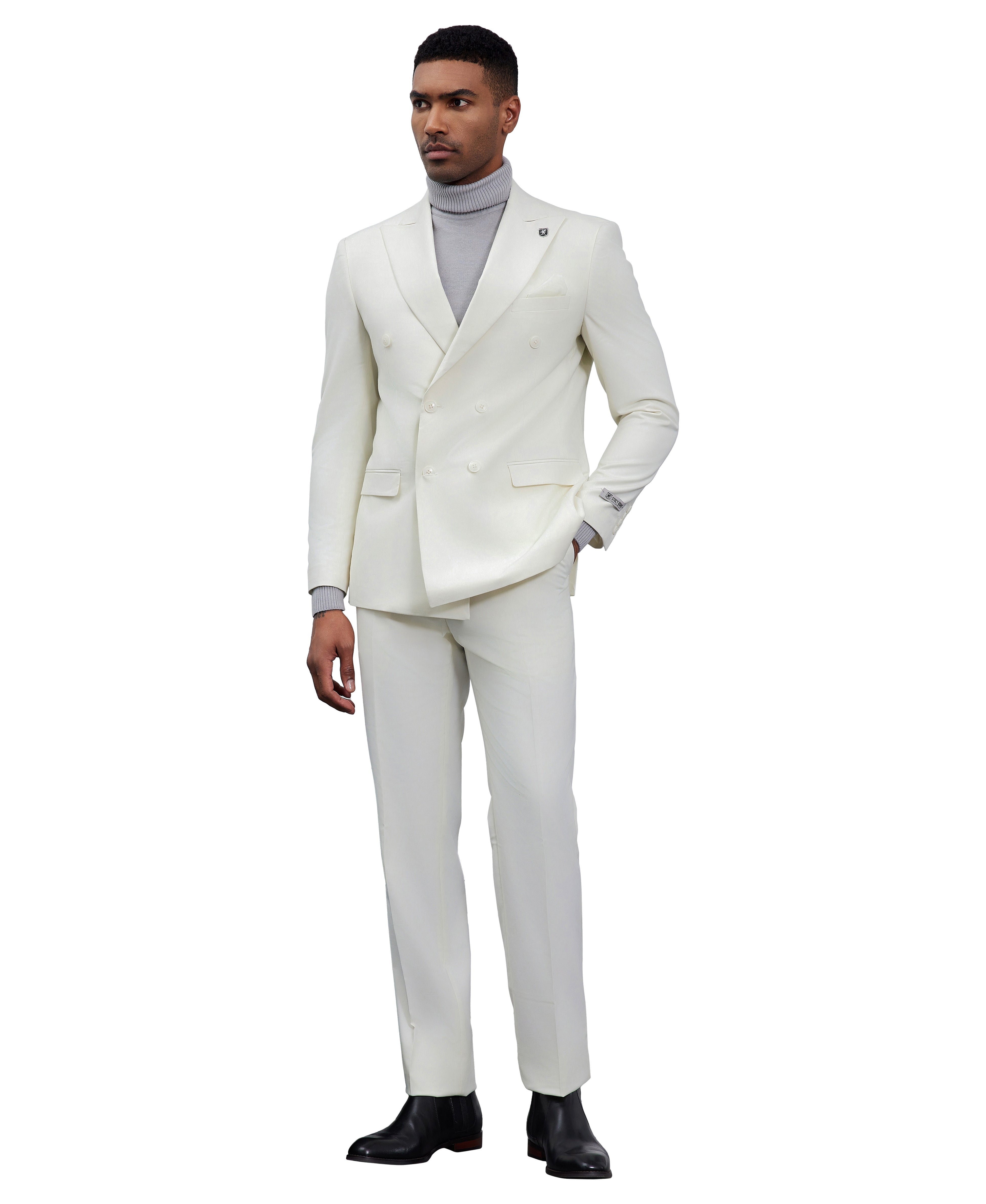 Stacy Adams Double Breasted 2-Piece Suit, Ivory