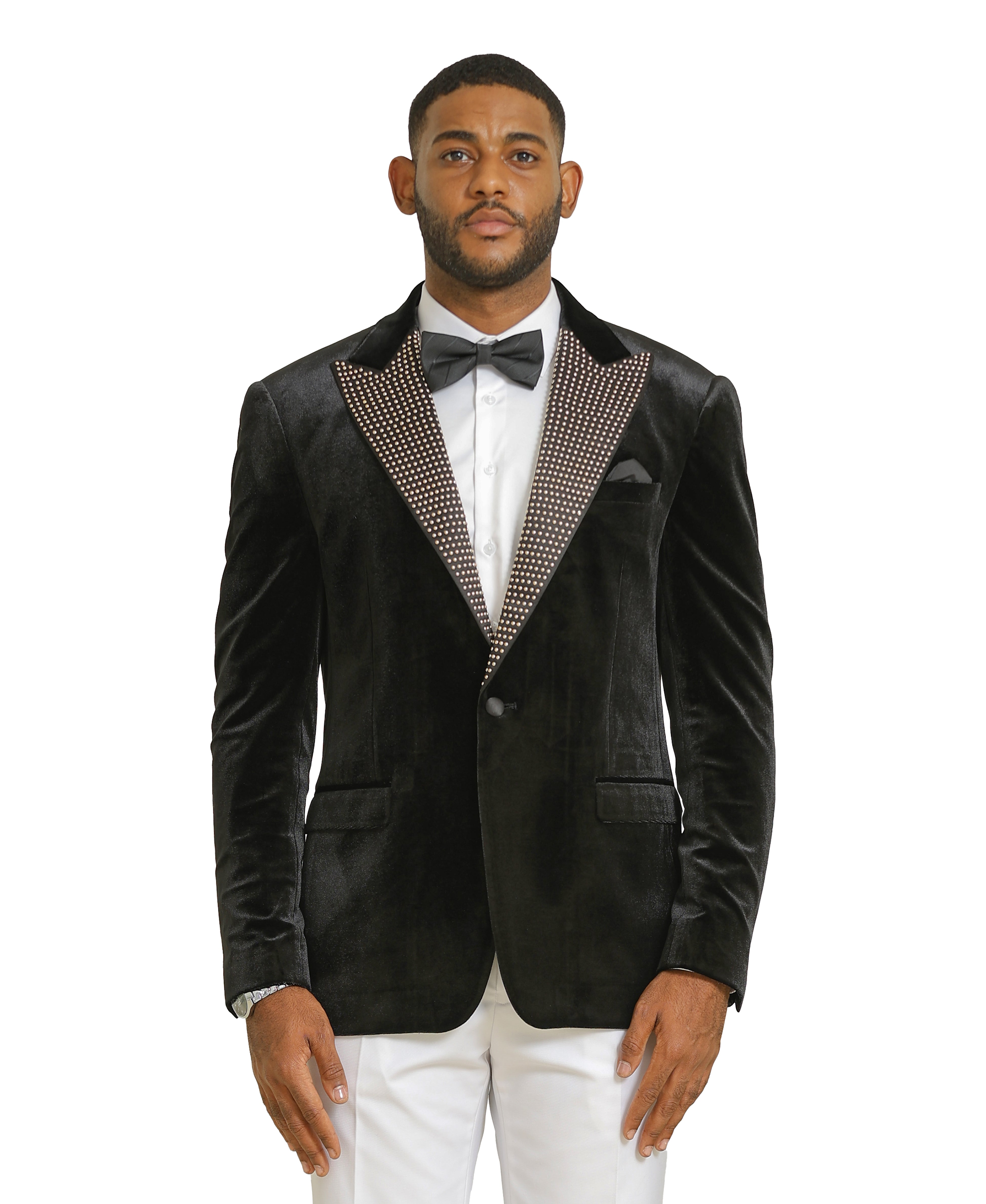 Stacy Adams Men's Hybrid Fit Velvet Peak Lapel Studded Sportcoat
