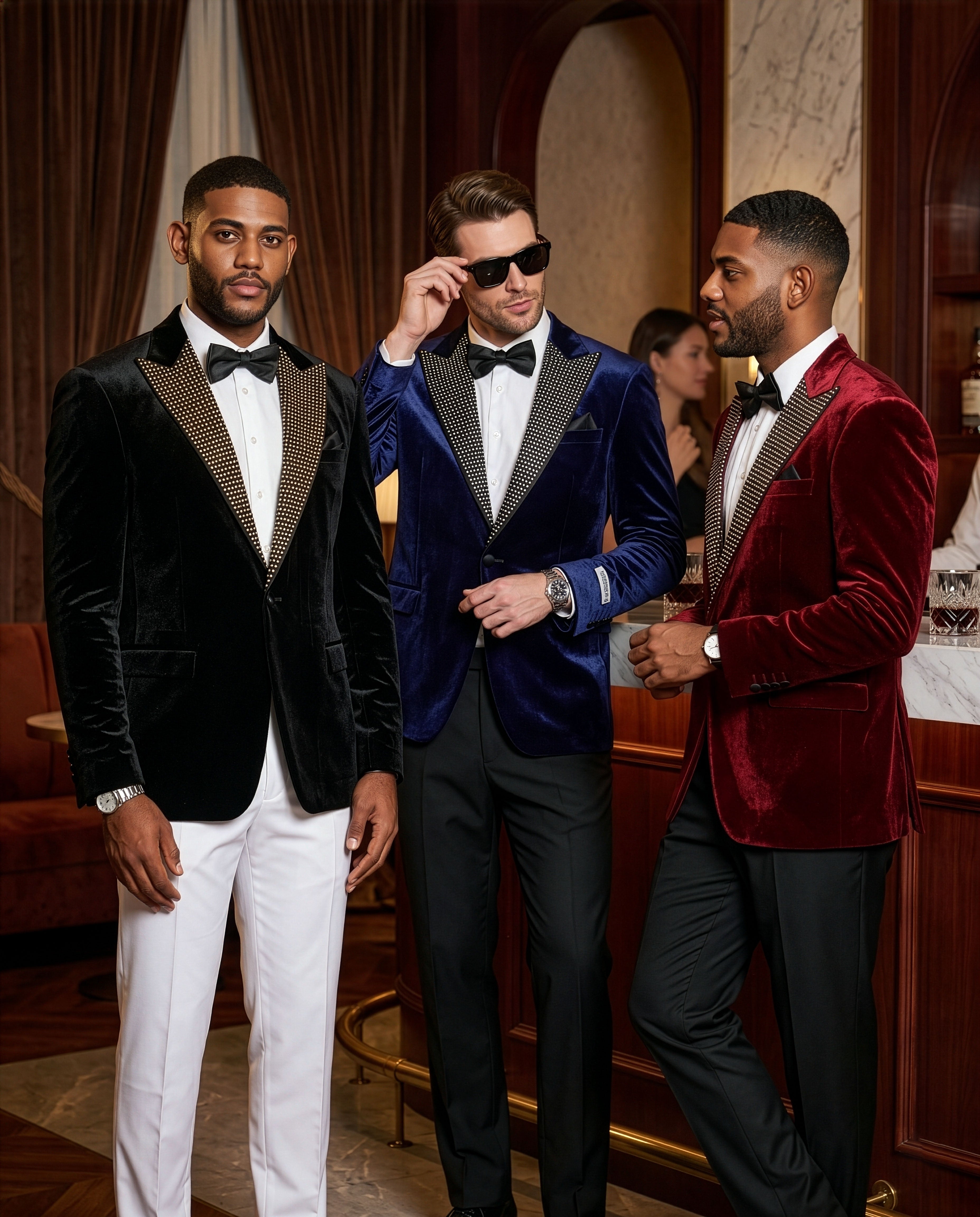Stacy Adams Men's Hybrid Fit Velvet Peak Lapel Studded Sportcoat