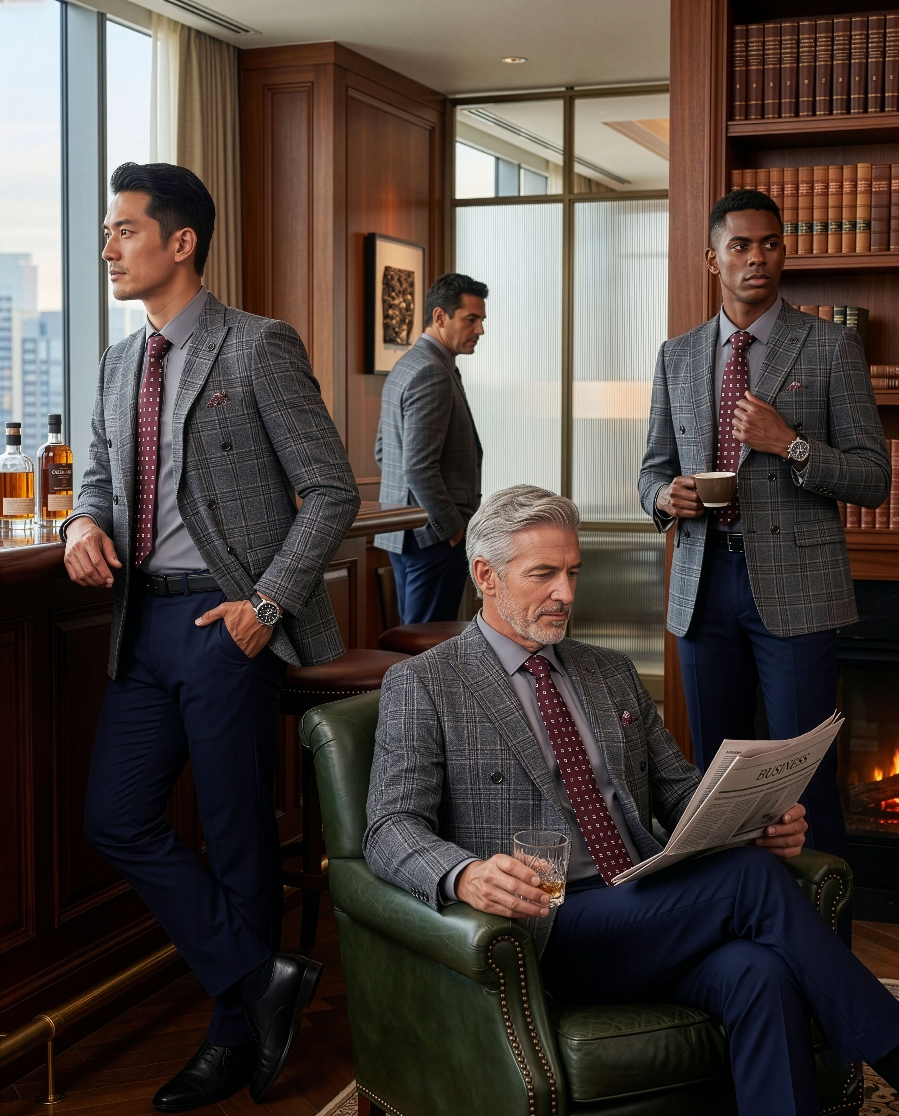 Men's Hybrid-Fit Plaid Textured Windowpane Sportcoat