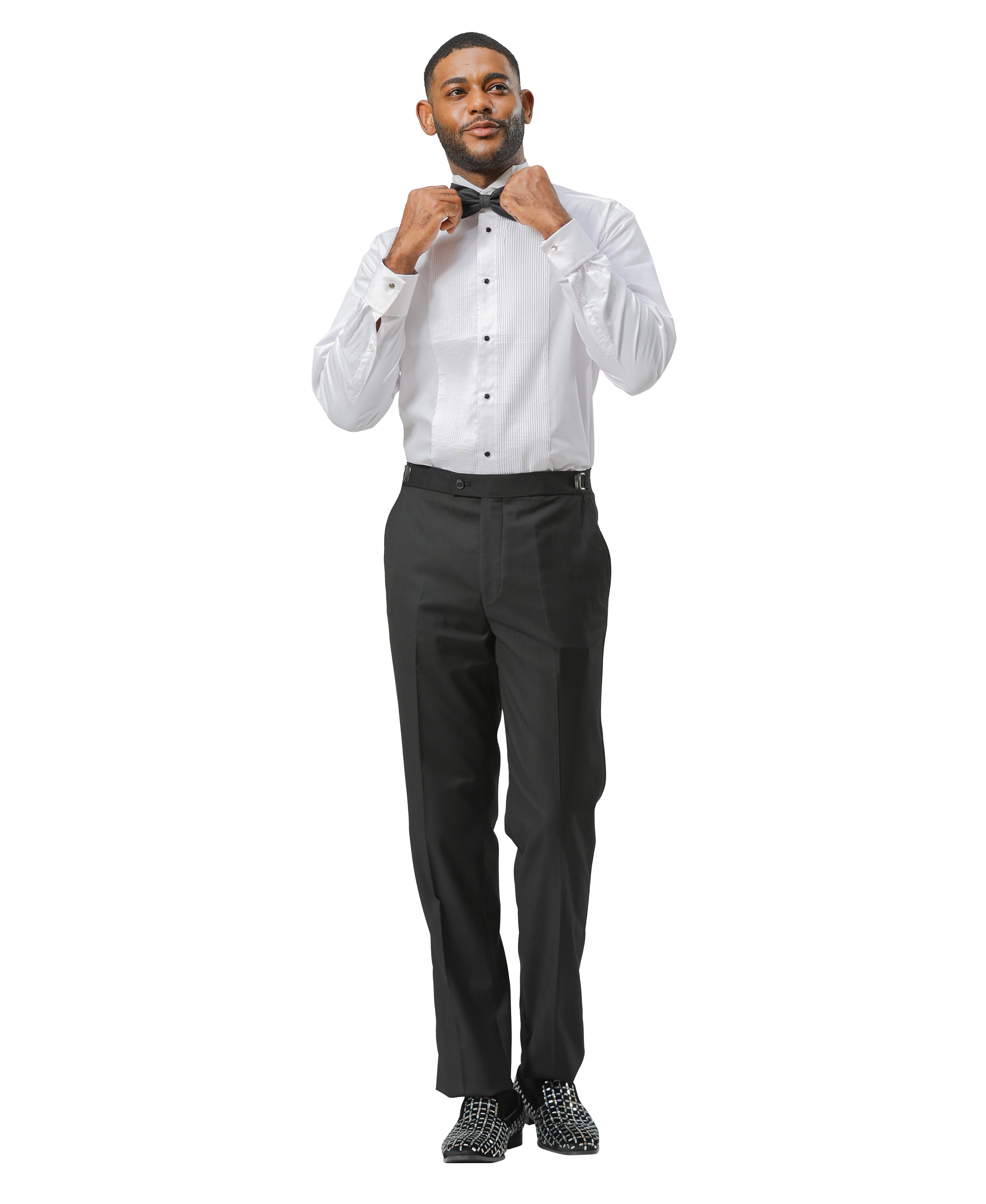 Stacy Adams Men's Flat Front Tuxedo Pants w/ Satin Side Stripe, Black