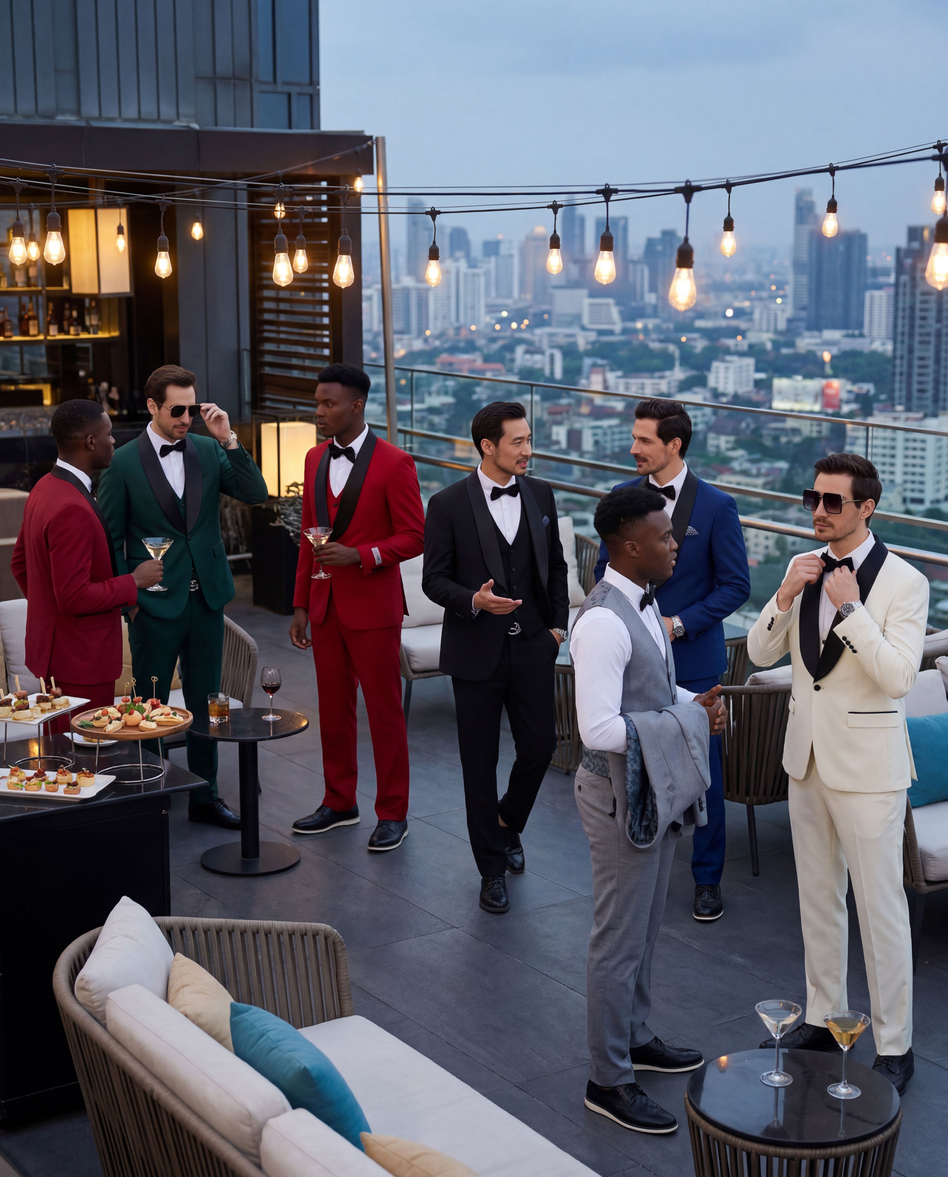 Men's Hybrid-Fit Solid Vested Tuxedo Set , Black Satin Shawl Collar