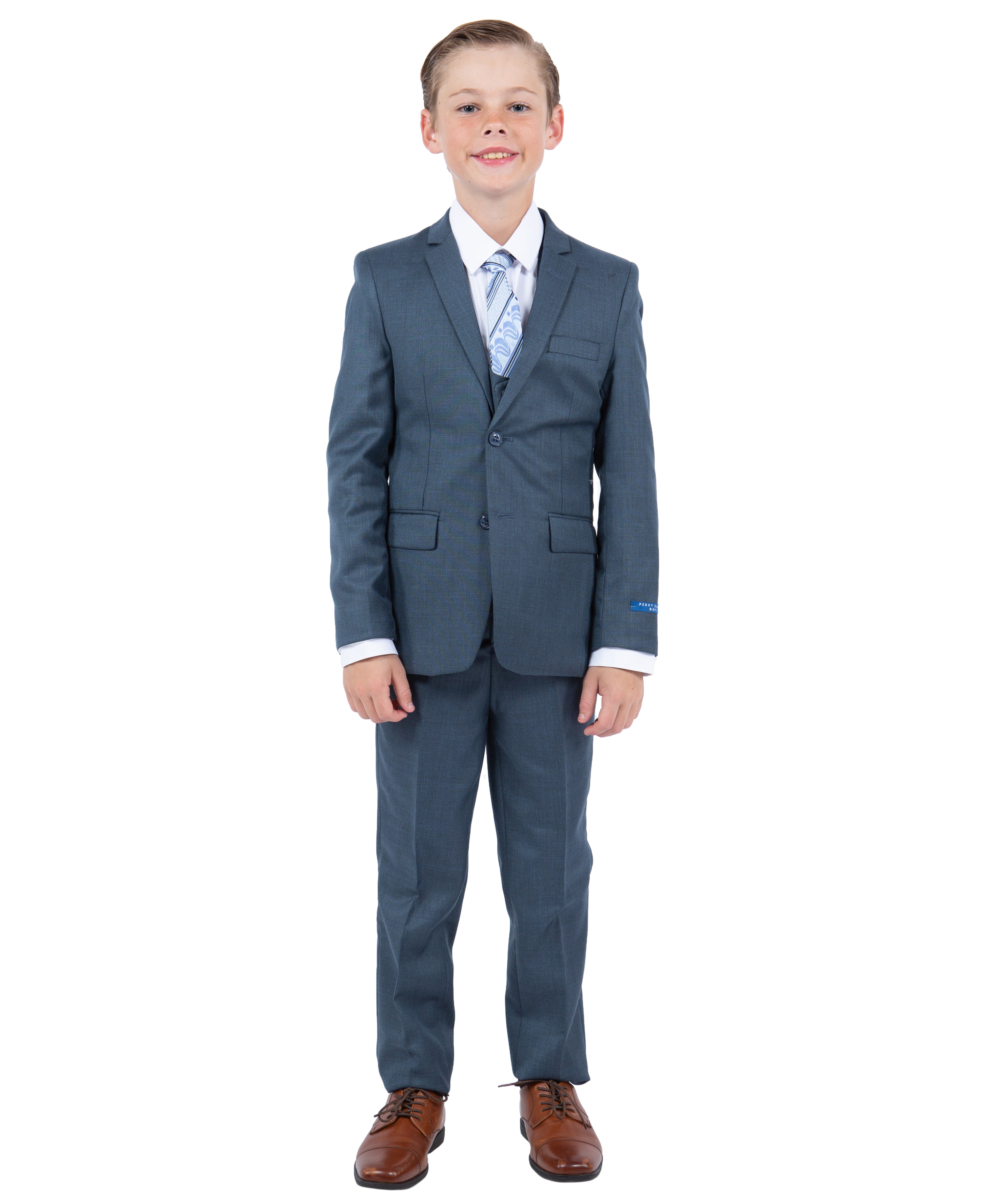 Perry Ellis Boys' Slim Fit Sharkskin Suit in Mid Navy for Formal Weddings