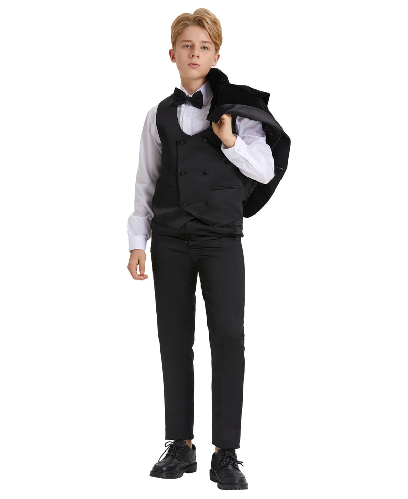 Tazzio Boys' Slim Fit Velvet Suit in Black for Formal Weddings