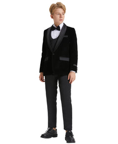 Tazzio Boys' Slim Fit Velvet Suit in Black for Formal Weddings