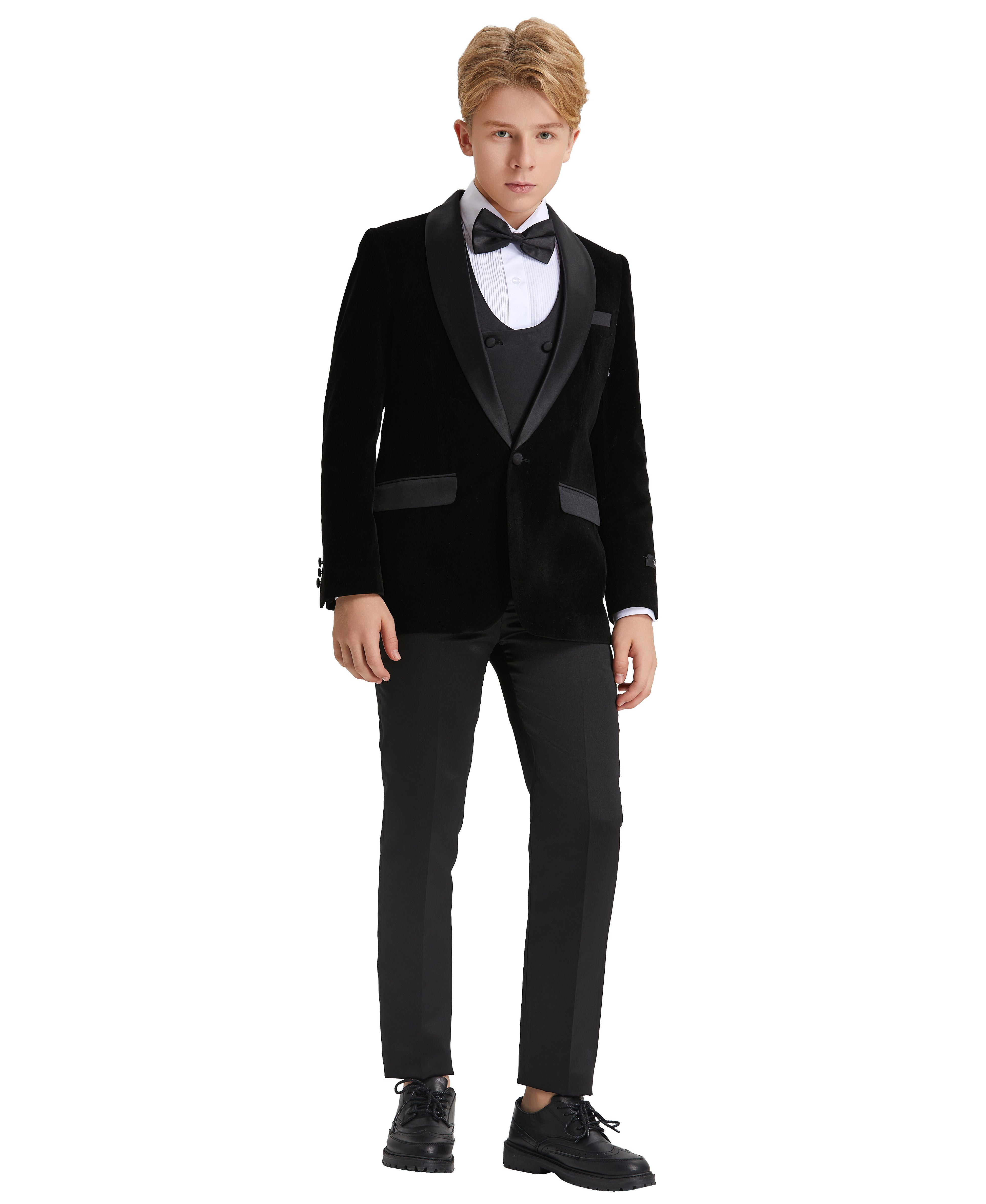 Tazzio Boys' Slim Fit Velvet Suit in Black for Formal Weddings