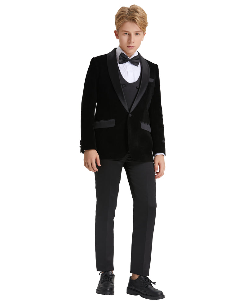 Tazzio Boys' Slim Fit Velvet Suit in Black for Formal Weddings