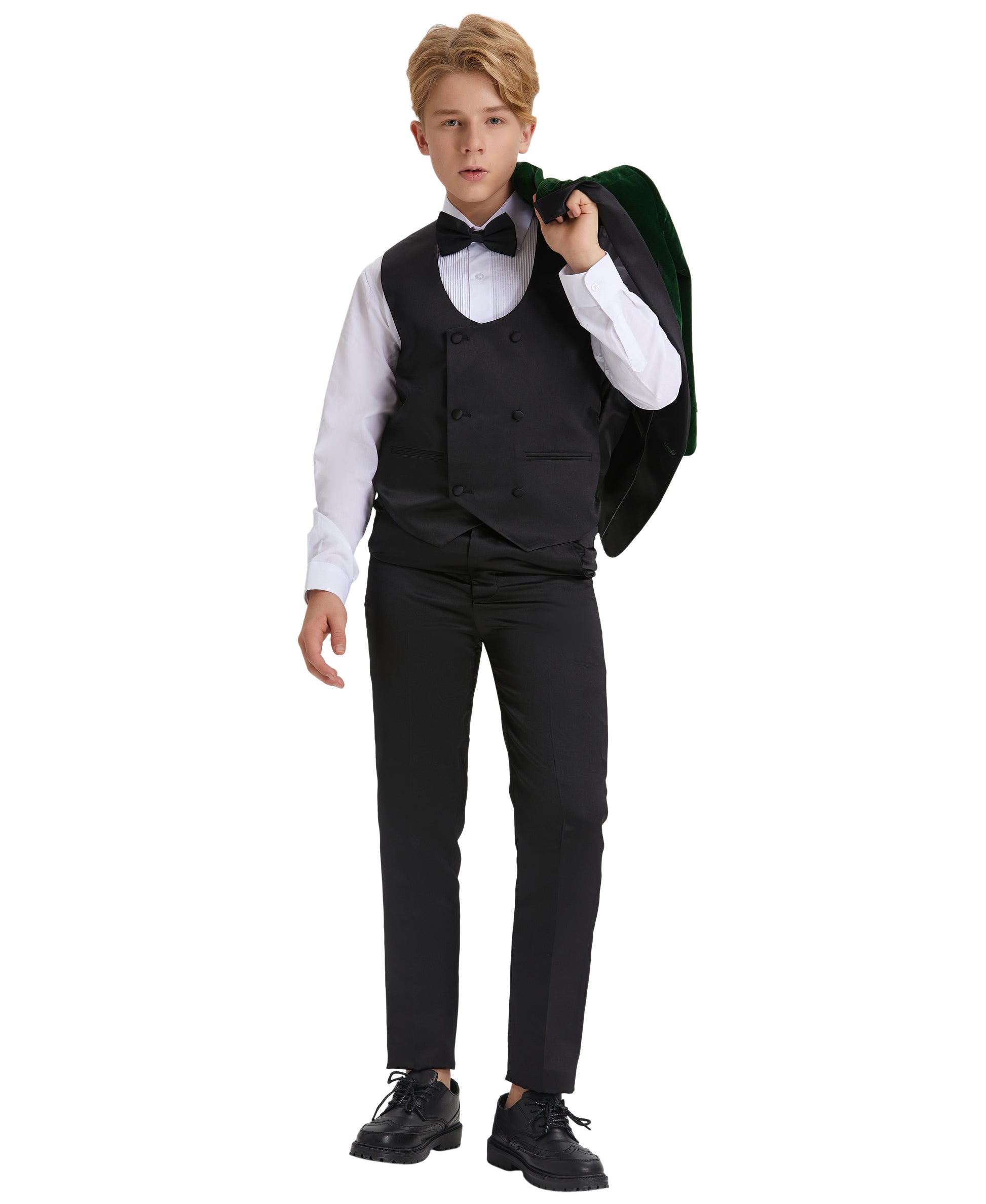 Tazzio Boys' Slim Fit Velvet Suit in Green for Christmas Parties