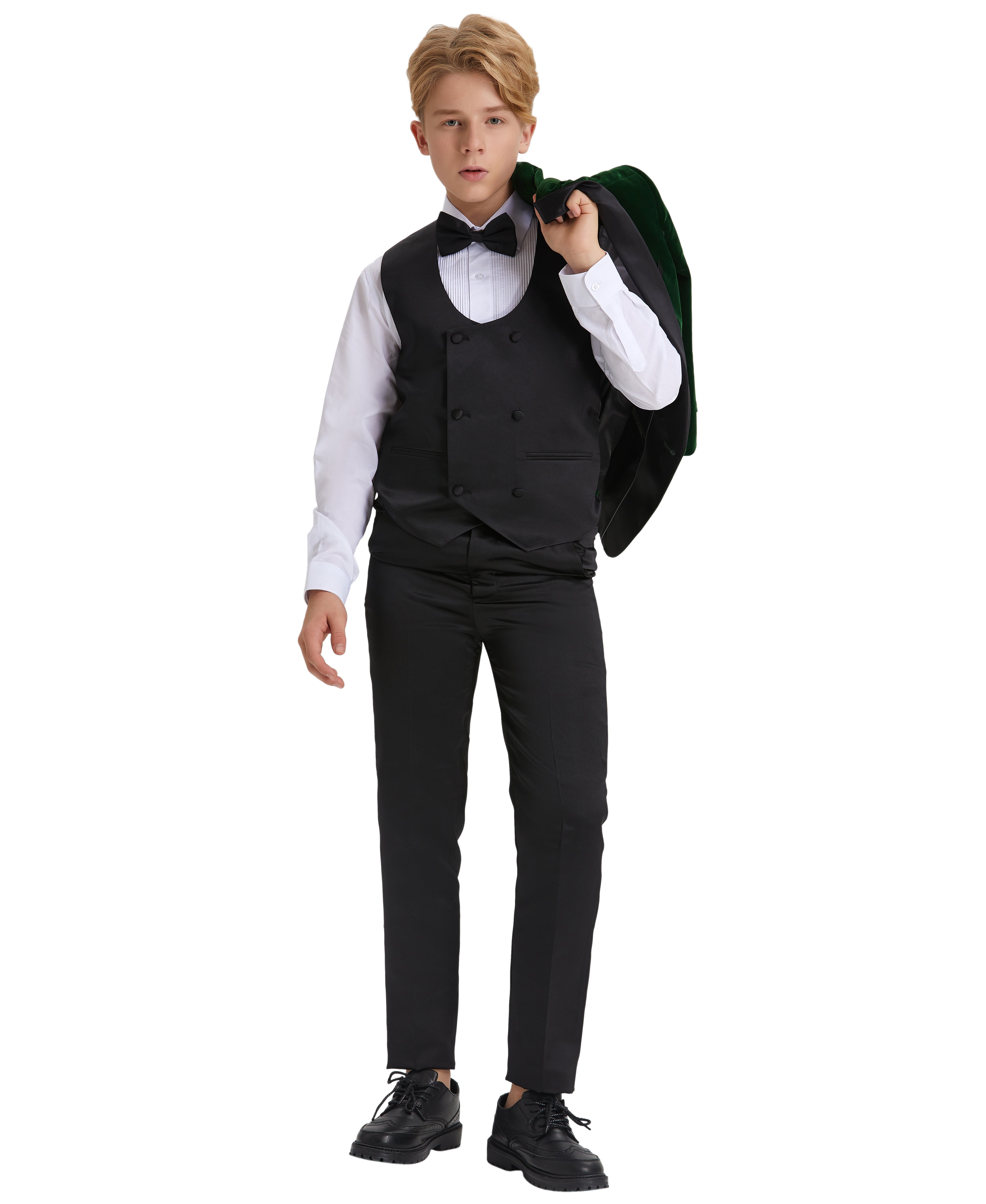 Tazzio Boys' Slim Fit Velvet Suit in Green for Christmas Parties