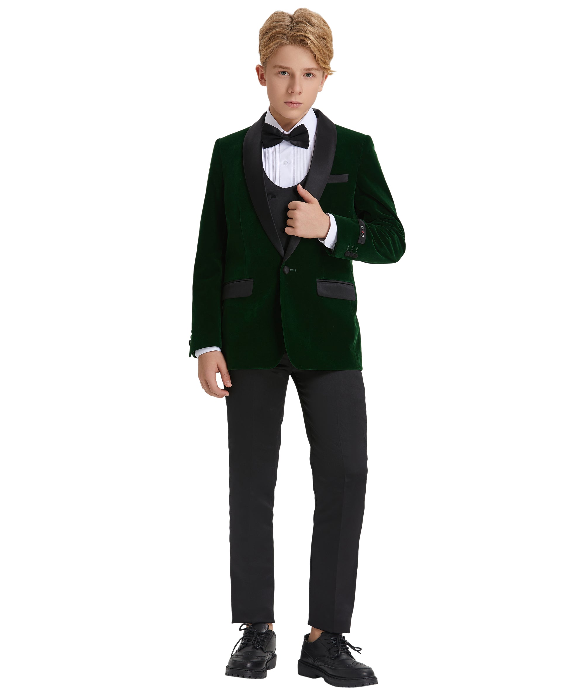 Tazzio Boys' Slim Fit Velvet Suit in Green for Christmas Parties
