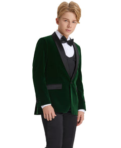 Tazzio Boys' Slim Fit Velvet Suit in Green for Christmas Parties