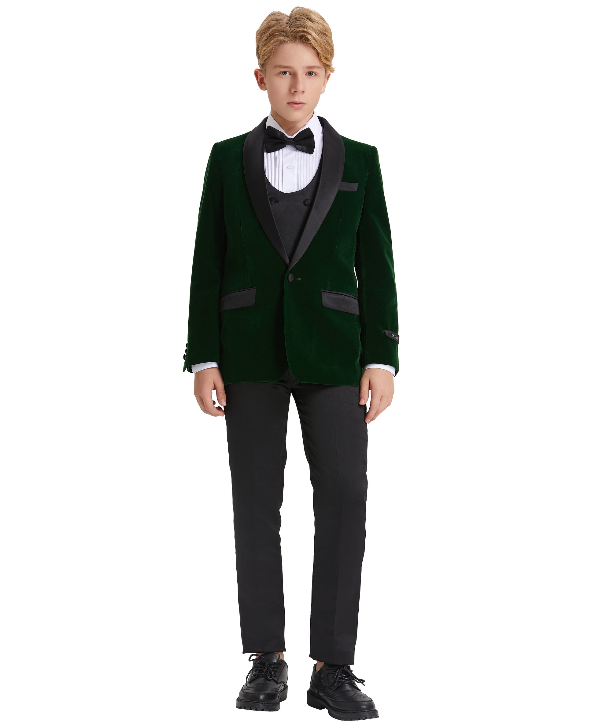 Tazzio Boys' Slim Fit Velvet Suit in Green for Christmas Parties