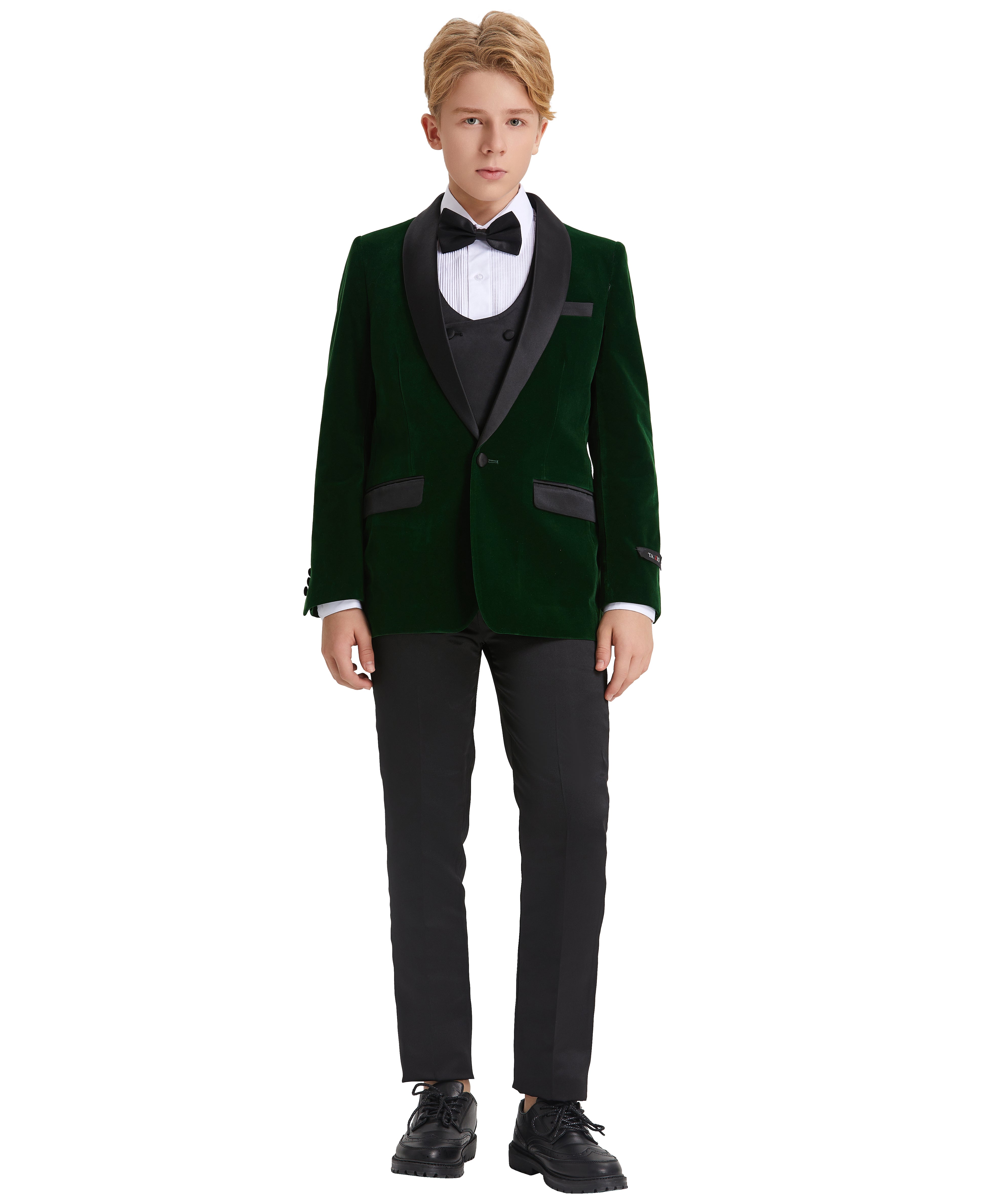 Tazzio Boys' Slim Fit Velvet Suit in Green for Christmas Parties