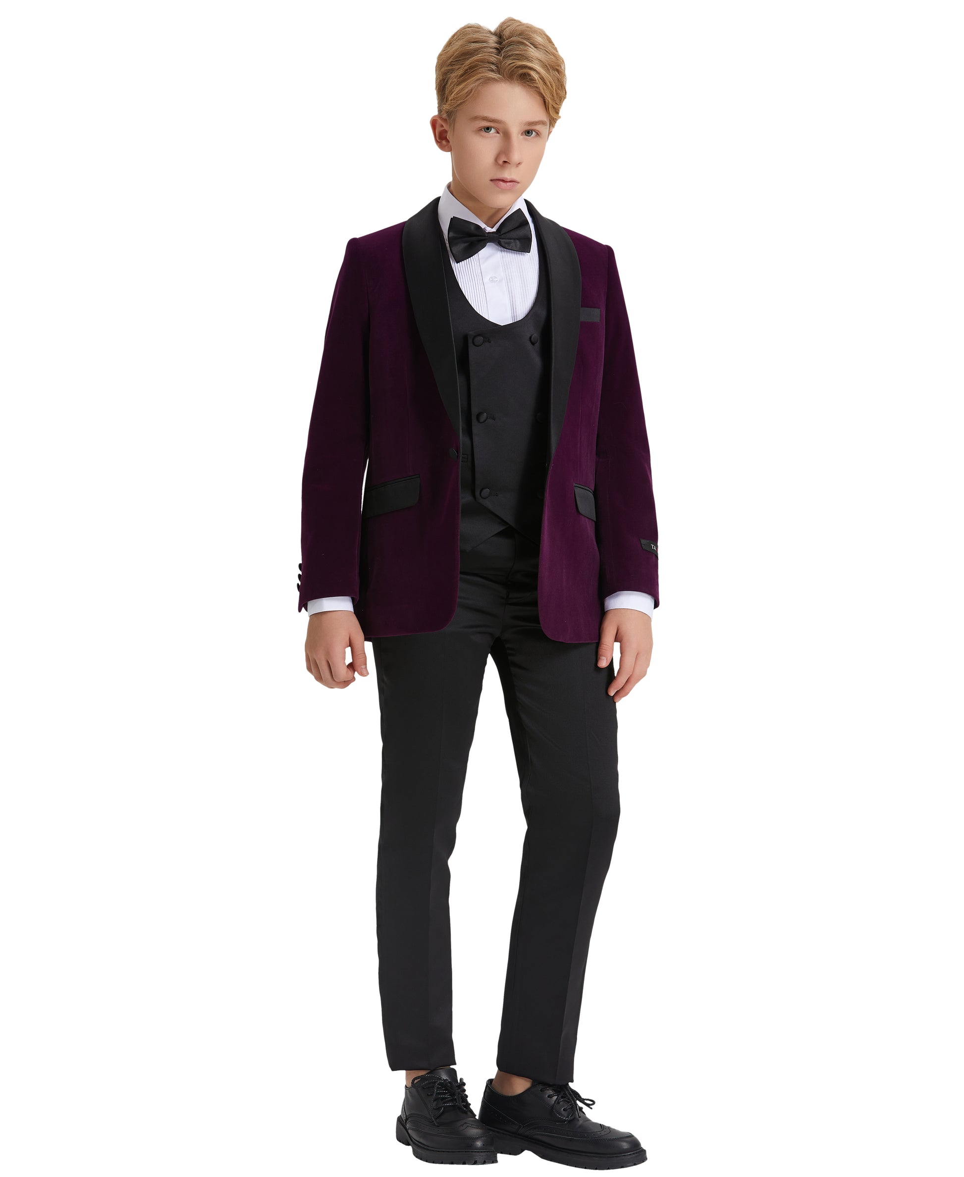 Tazzio Boys' Slim Fit Velvet Suit in Purple for Formal Galas