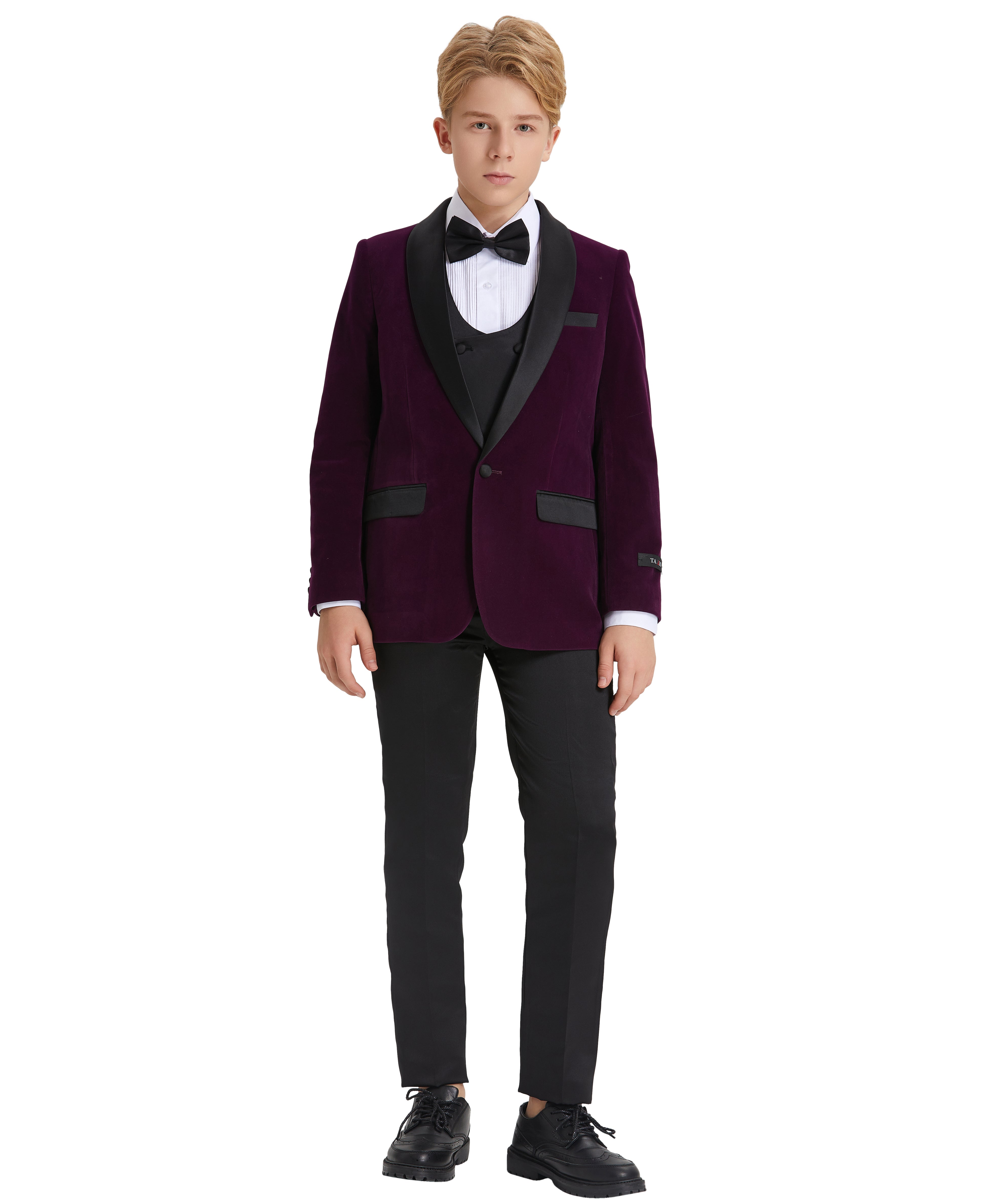 Tazzio Boys' Slim Fit Velvet Suit in Purple for Formal Galas