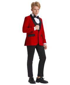 Tazzio Boys' Slim Fit Velvet Suit in Red for Holiday Gatherings