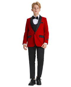 Tazzio Boys' Slim Fit Velvet Suit in Red for Holiday Gatherings