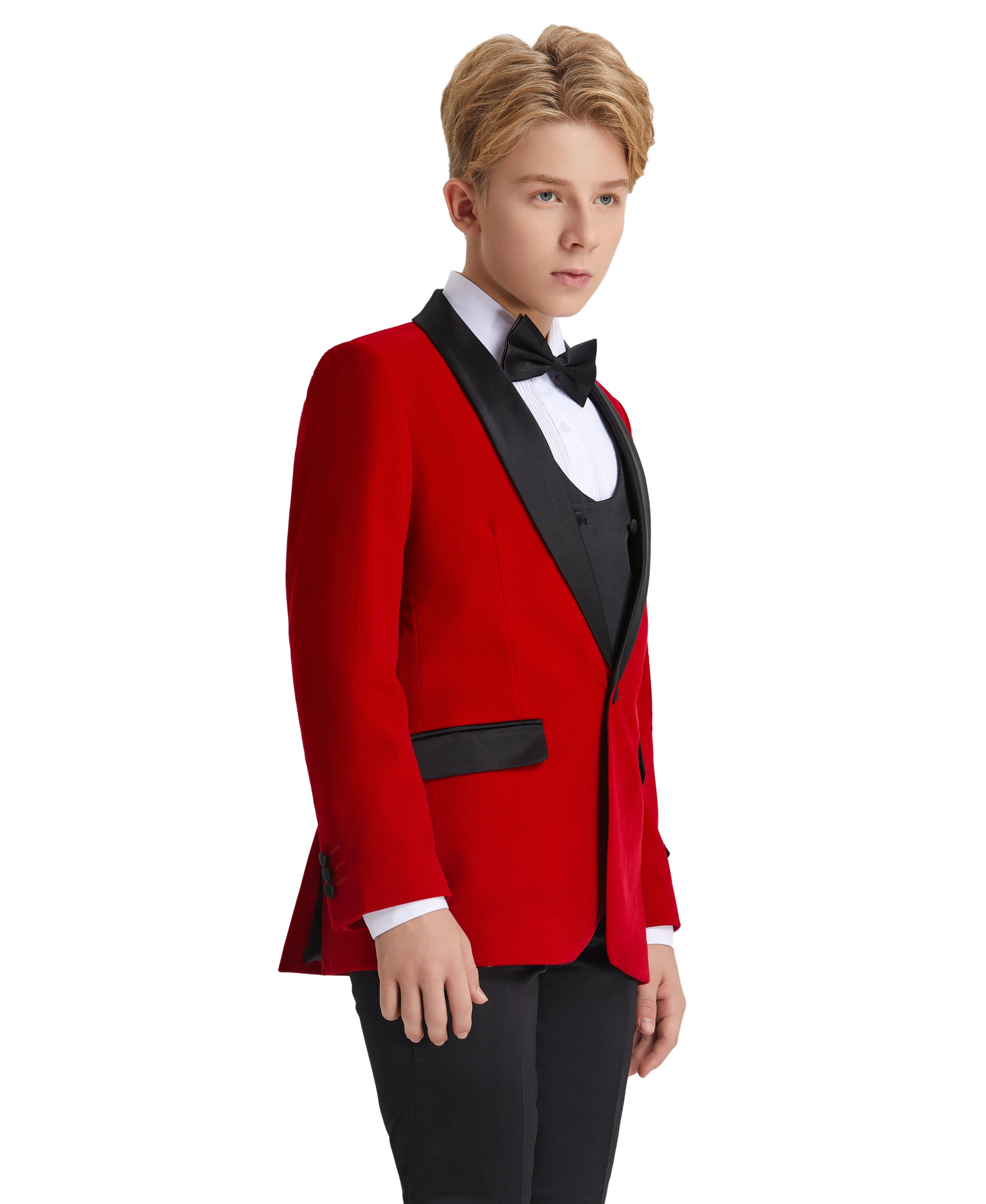 Tazzio Boys' Slim Fit Velvet Suit in Red for Holiday Gatherings