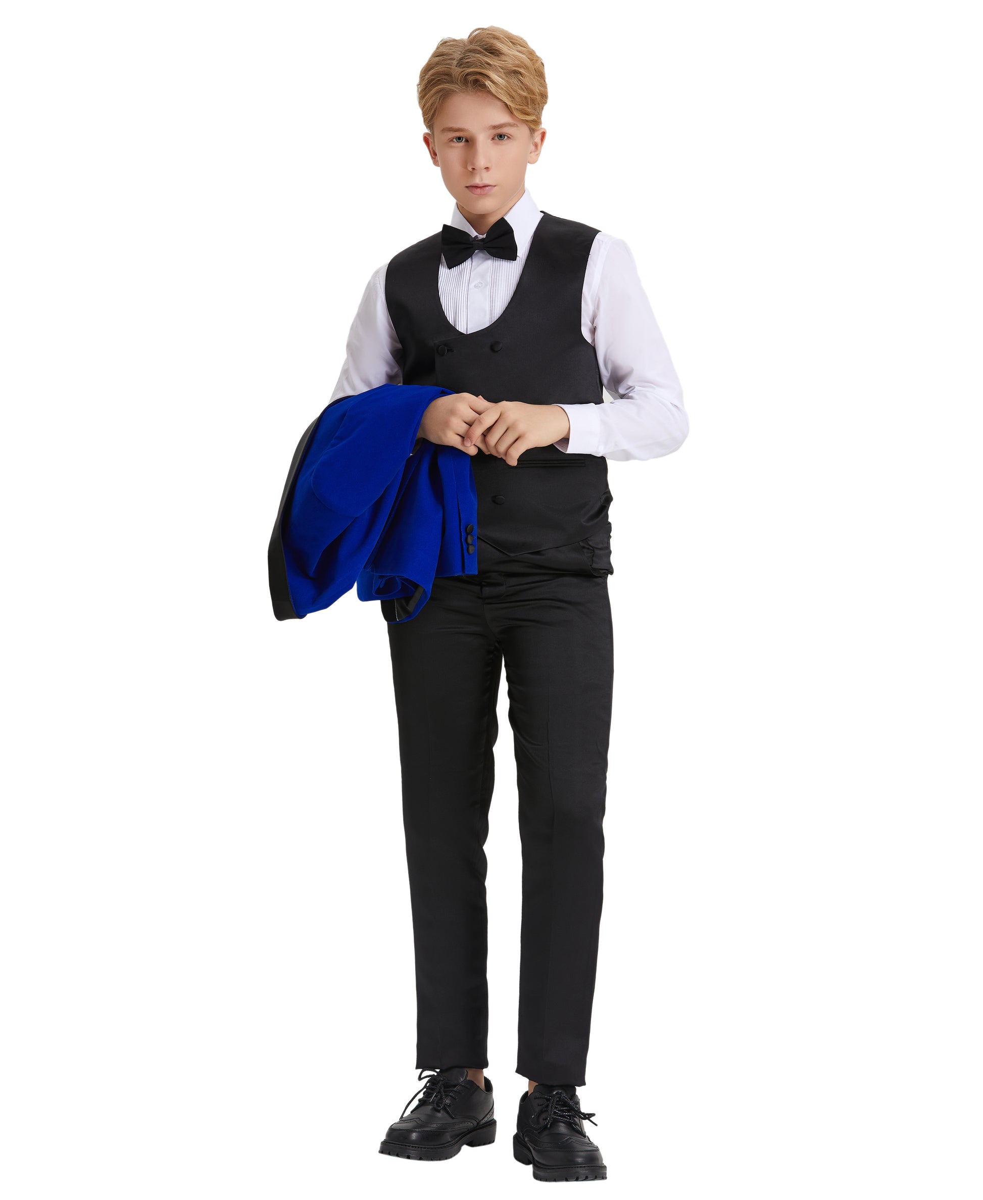 Tazzio Boys' Slim Fit Velvet Suit in Royal Blue for Special Family Occasions