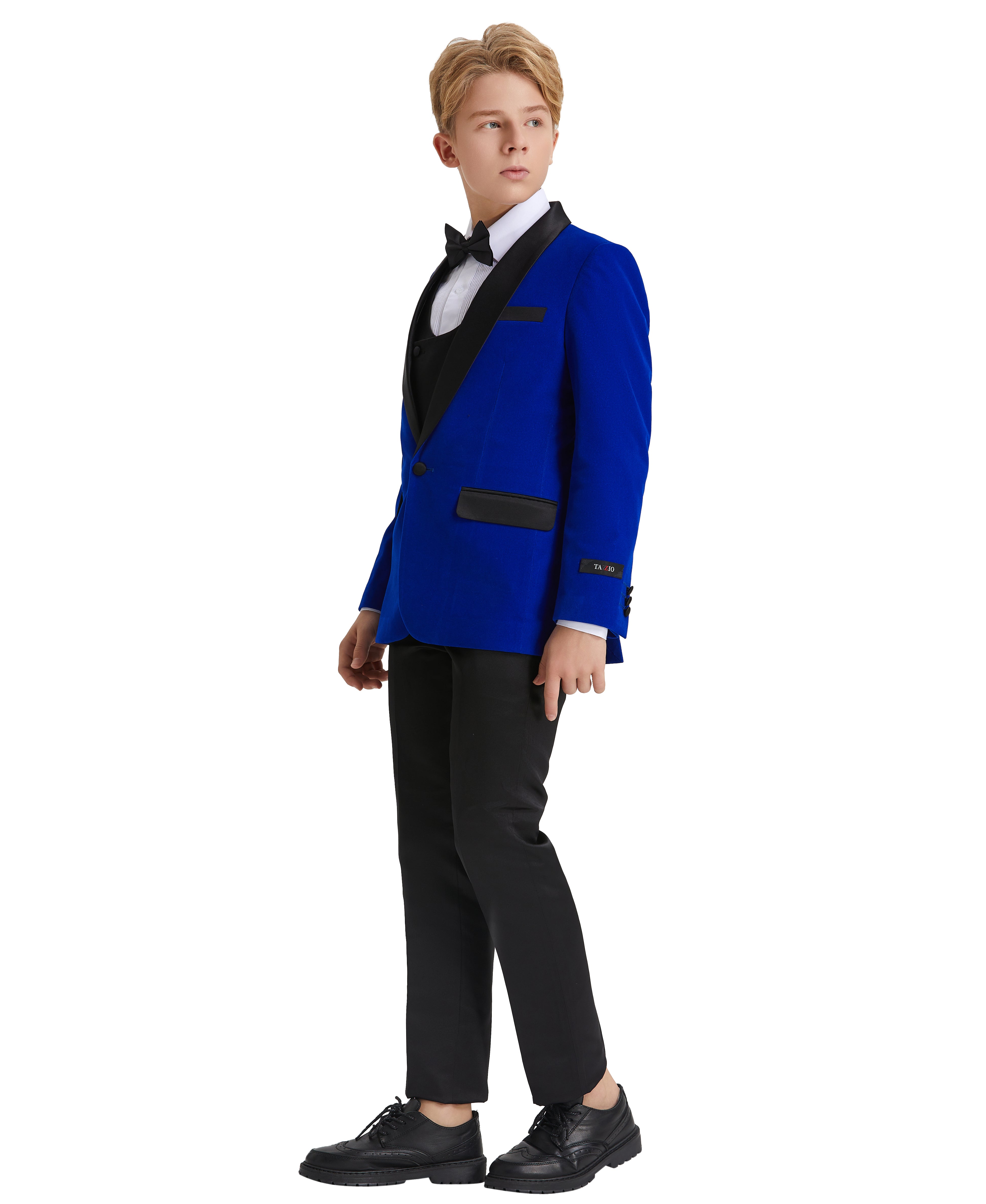 Tazzio Boys' Slim Fit Velvet Suit in Royal Blue for Special Family Occasions