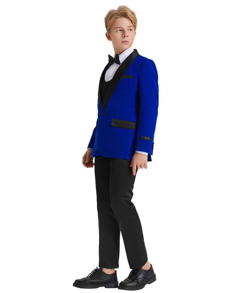Tazzio Boys' Slim Fit Velvet Suit in Royal Blue for Special Family Occasions