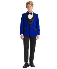 Tazzio Boys' Slim Fit Velvet Suit in Royal Blue for Special Family Occasions