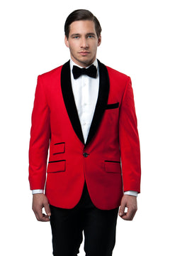 Tazzio Men's Slim Fit Velvet Shawl Lapel Tuxedo Jacket in Red for Upscale Wedding Celebrations