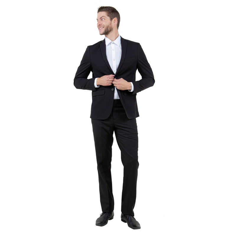 ZeGarie Men's Tailored Fit Knit Suit Jacket in Black for Business Meetings