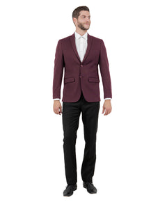 ZeGarie Men's Tailored Fit Knit Suit Jacket in Burgundy for Formal Social Gatherings
