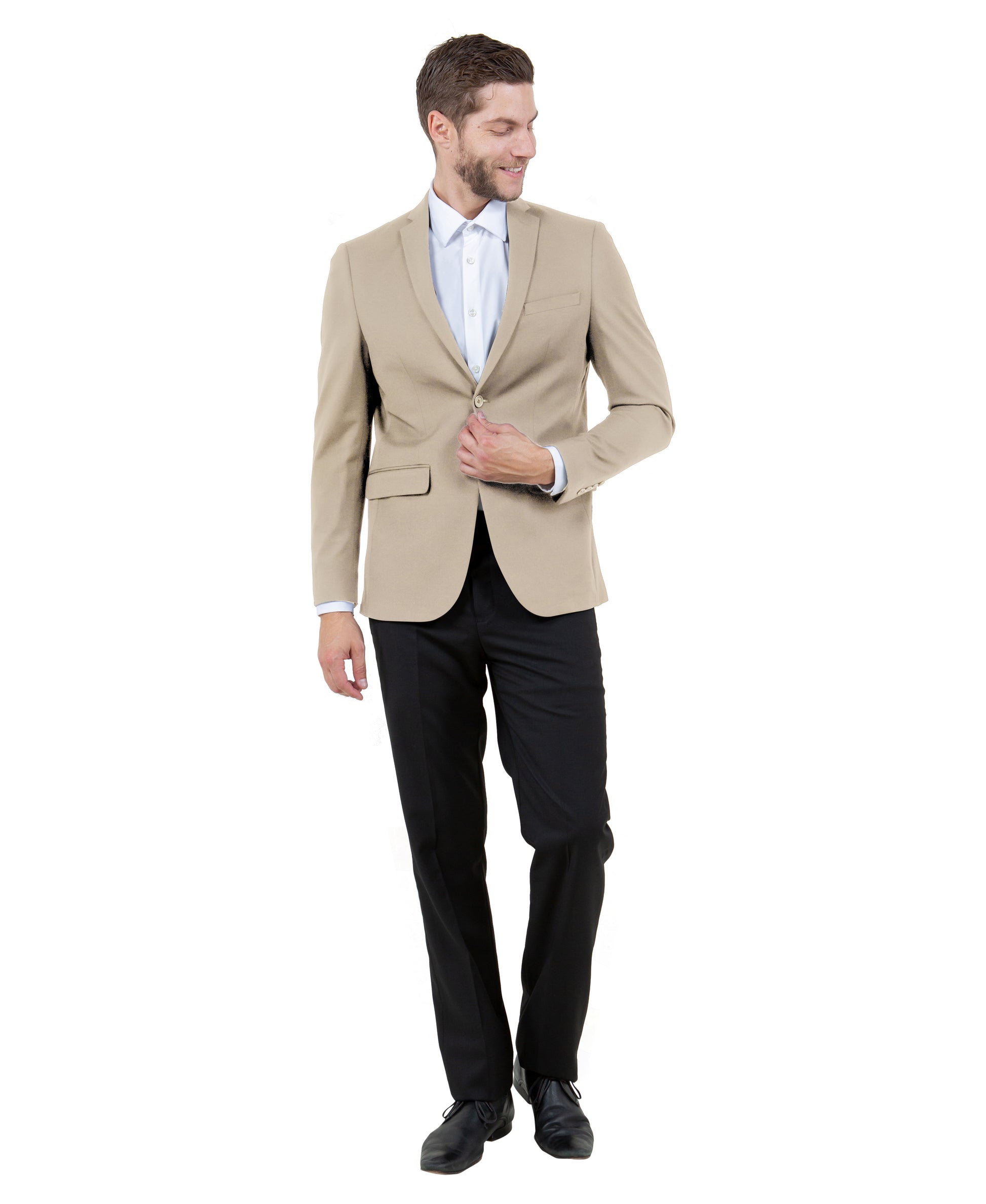 ZeGarie Men's Tailored Fit Knit Suit Jacket in Khaki for Smart-Casual Dinners