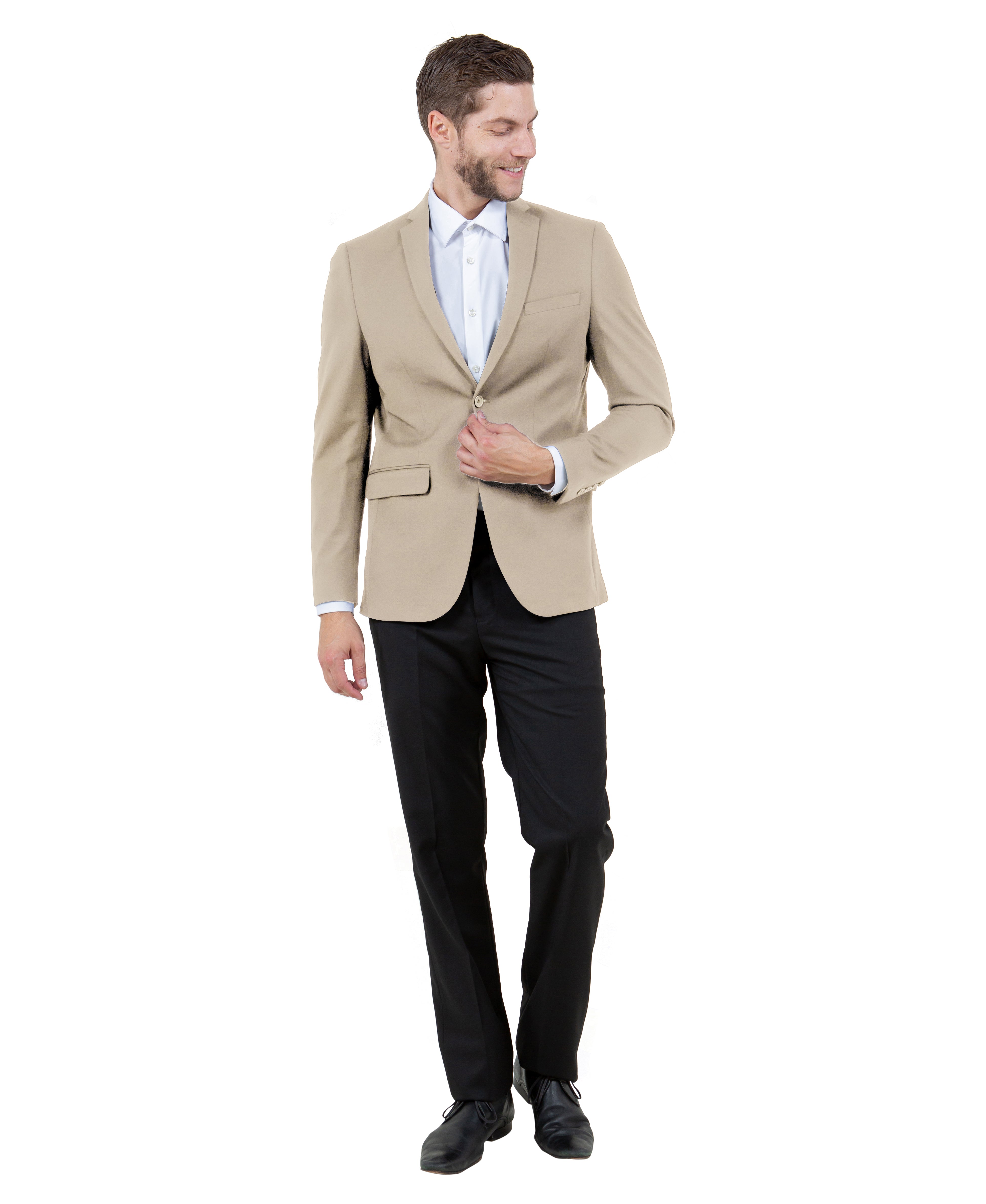 ZeGarie Men's Tailored Fit Knit Suit Jacket in Khaki for Smart-Casual Dinners