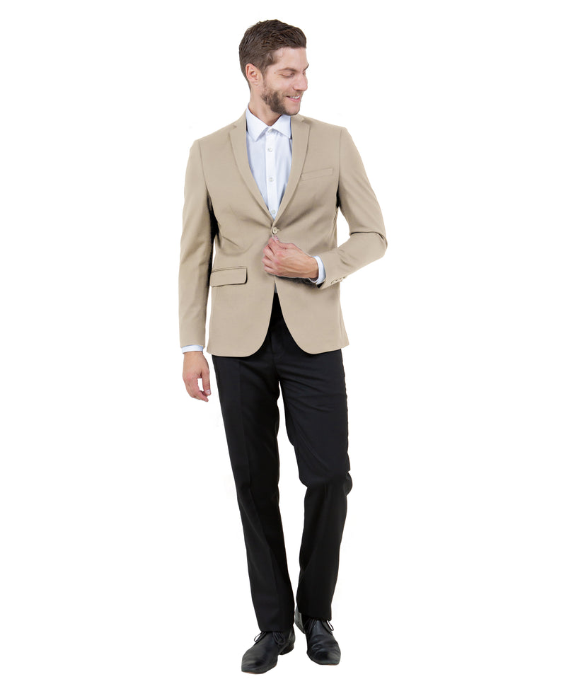 ZeGarie Men's Tailored Fit Knit Suit Jacket in Khaki for Smart-Casual Dinners