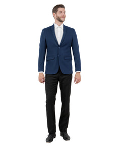ZeGarie Men's Tailored Fit Knit Suit Jacket in Navy Blue for Smart-Casual Dinners