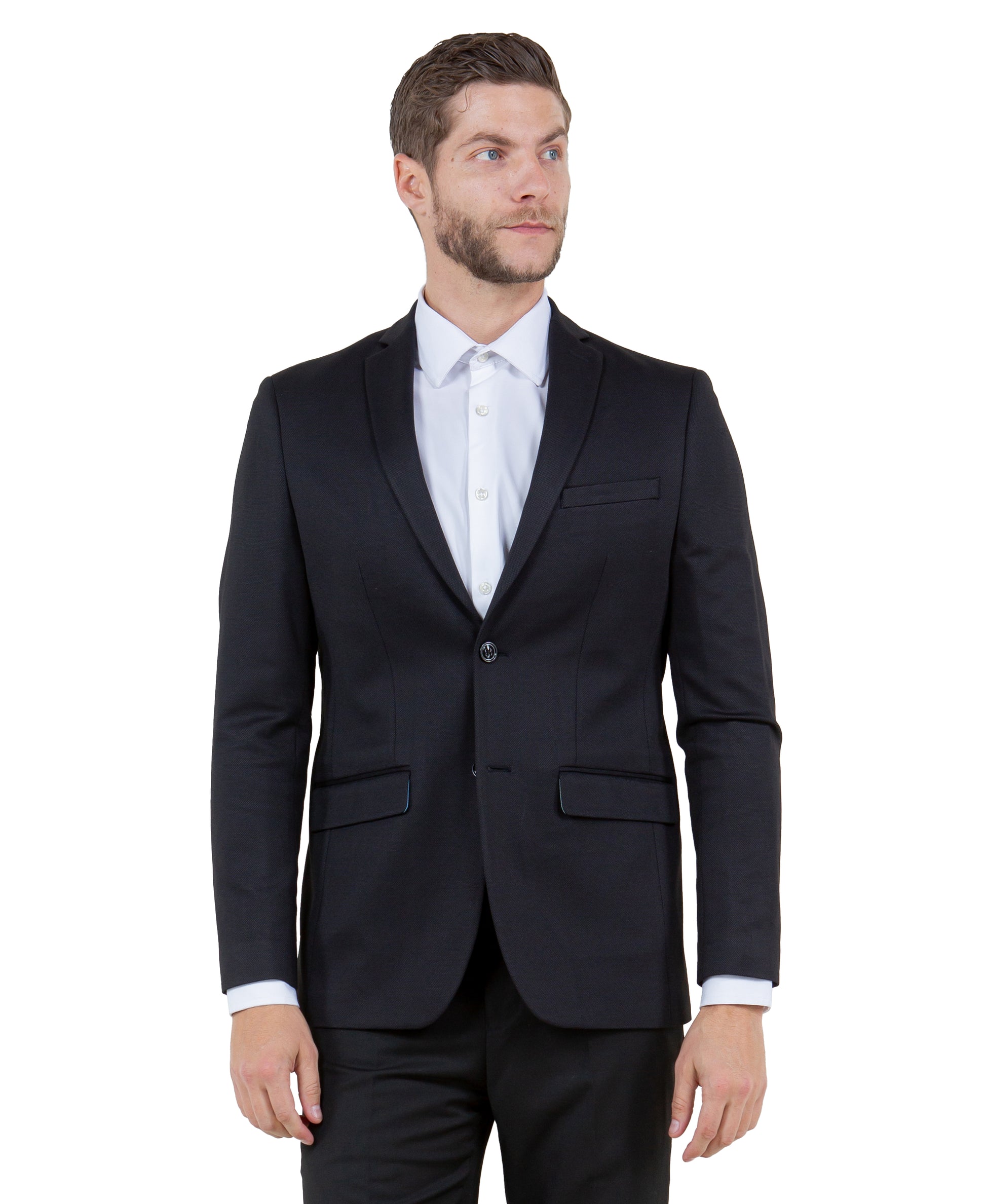 ZeGarie Men's Tailored Fit Knit Blazer in Black for Daily Office Wear