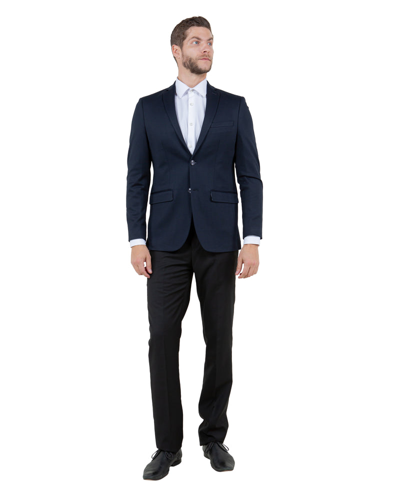 ZeGarie Men's Tailored Fit Knit Blazer in Navy for Business Casual Meetings