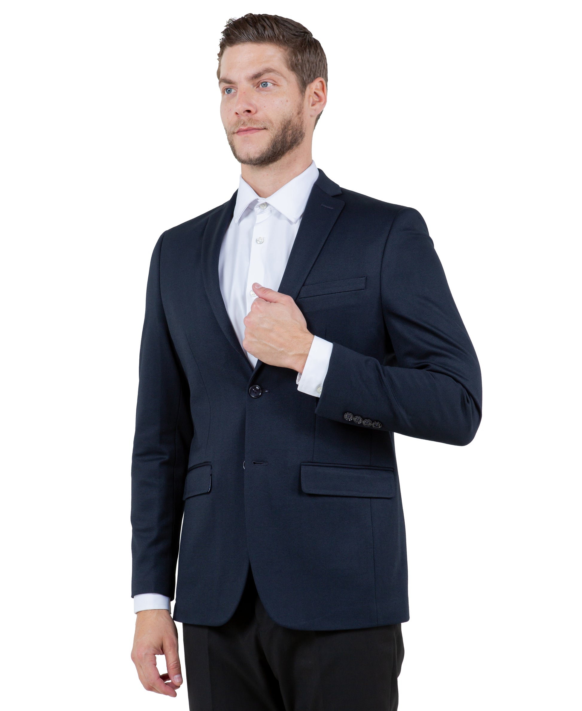 ZeGarie Men's Tailored Fit Knit Blazer in Navy for Business Casual Meetings