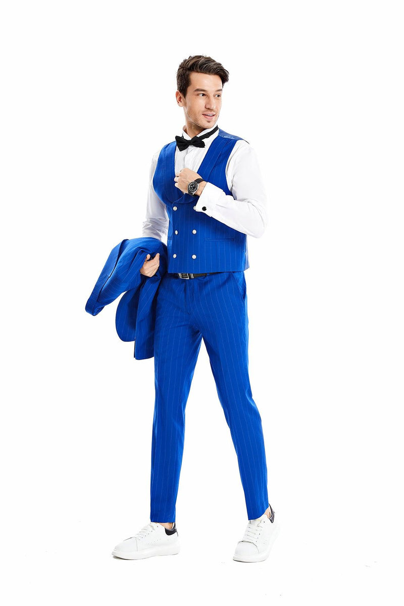 Tazio Skinny Fit Pinstriped Suit, Royal Blue - Julinie