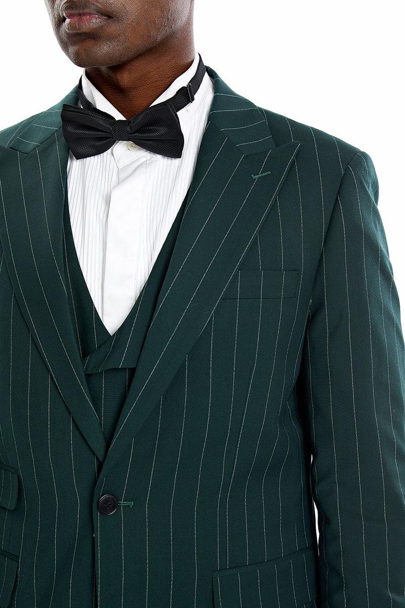 Tazio Skinny Fit Pinstriped Suit, Hunter Green - Julinie