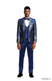 Tazio Skinny Fit Peak Lapel 3-Piece Suit, Shiny Navy
